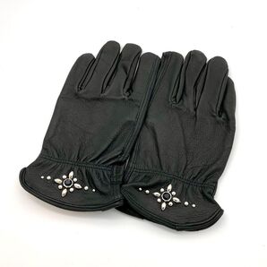 レザーグローブ バイクグローブ HTC風 【シルバー/ブラック】 ブラック S〜XL