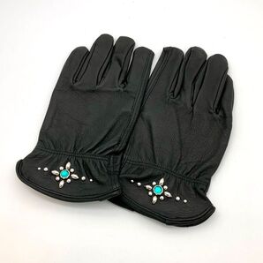 レザーグローブ バイクグローブ HTC風 【シルバー/グリーン】 ブラック S〜XL