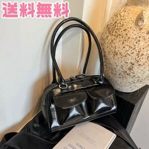 【商品】エナメル ショルダーバッグ トートバッグ パテントレザー 韓国 ブラック