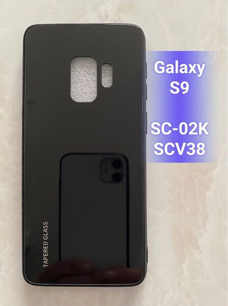 可愛い&シンプル&耐衝撃背面9Hガラスケース GalaxyS9 ブラック 黒