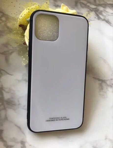 iPhone11 ホワイト 白 シンプル☆耐衝撃背面9Hガラスケース