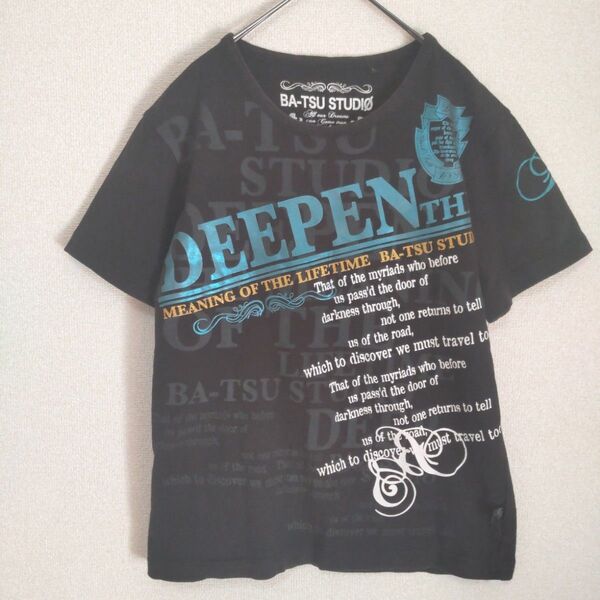 バツスタジオ 英字プリントTシャツ ラメ 平成ギャル男 グランジ y2k 黒