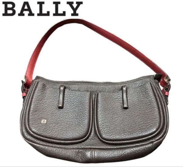【良品】BALLY レザー ショルダーバッグ ライン ロゴ ハーフムーン 半月型