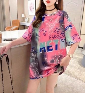 【数量限定】ダンス 落書き 半袖 レディース XL 韓国 プリント Tシャツ