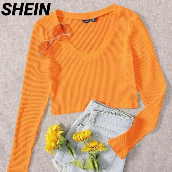 SHEIN ショート丈リブトップスS