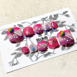 現品販売 ネイルチップ フットネイル レインボーキャンディ ピンク系
