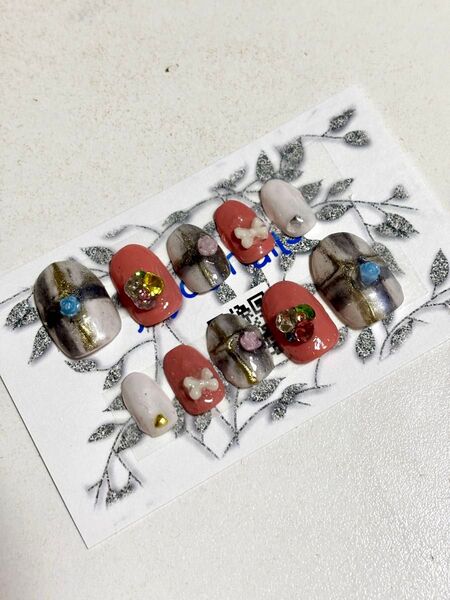 現品販売 ネイルチップ ショートネイル チェック柄