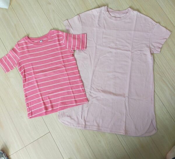 ガールズ130 Tシャツとワンピースのピンク2枚セット