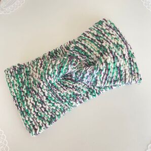 No.365 ニットヘアバンド ハンドメイド 手編み オリジナル ウール100% ターバン ガーター編み レトロ 可愛い