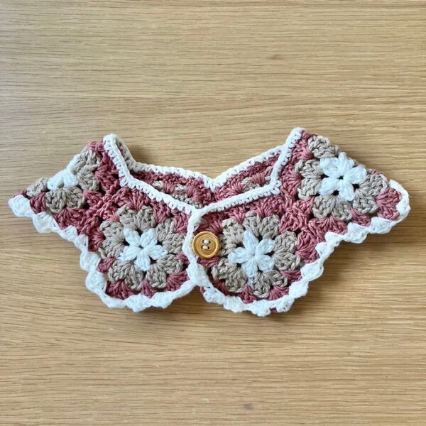 かぎ針編み スタイつけ襟 くすみピンク ベビーキッズ ハンドメイド