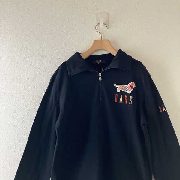未使用品 DAKS GOLF ダックス ゴルフ ハーフジップ 長袖 ポロシャツ トップス LL ブラック ダックスフンド