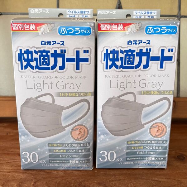 白元アース 快適ガードマスク ふつうサイズ ライトグレー 30枚入 2箱