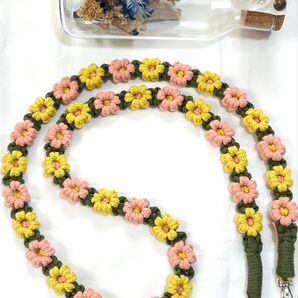 オーダーメイド スマホショルダーストラップ スマホショルダー ネックストラップ マクラメ編み フラワー 花 マクラメ