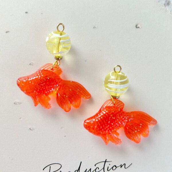 ハンドメイド ピアス アクセサリー 金魚 ヨーヨー 夏祭り