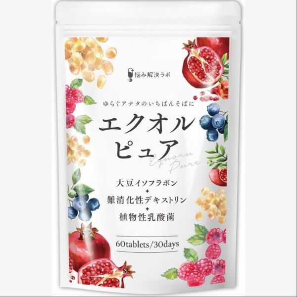 エクオルピュア イソフラボン 42mg 30日分 60粒 エクオール 乳酸菌 国内製造 ビタミンB12 サプリ 大豆イソフラボン