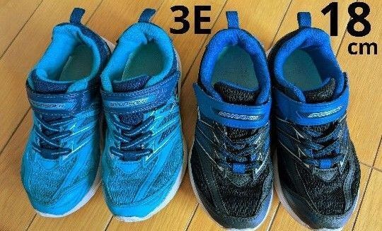 瞬足 スニーカー 運動靴 18.0cm 3E EEE 2足組 水色 ブラック