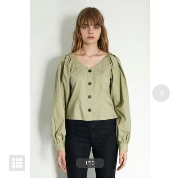 【MOUSSY】TUCKED SHOULDER ショルダー ブラウス カーキ 長袖シャツ