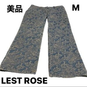 ゴブラン織 LESTROSE ロゴ薔薇総柄 カプリ丈ストレートラインデニム Mサイズ