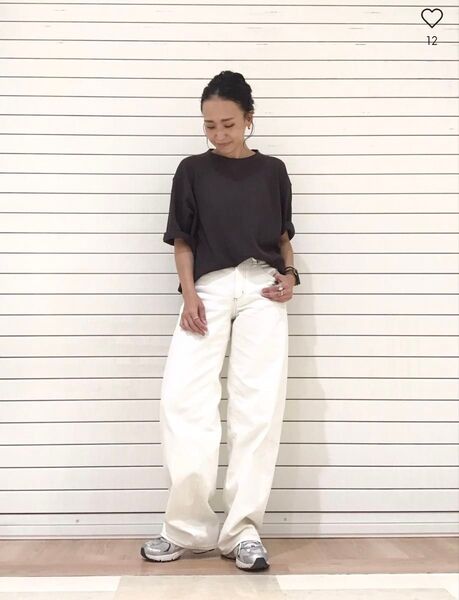 GU 丈長め XS ローライズバギージーンズ +EC ホワイト ジーユー