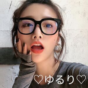 ブルーライトカットメガネ 伊達メガネ ブラック おしゃれ 小顔 韓国デザイン 大きめ 黒縁