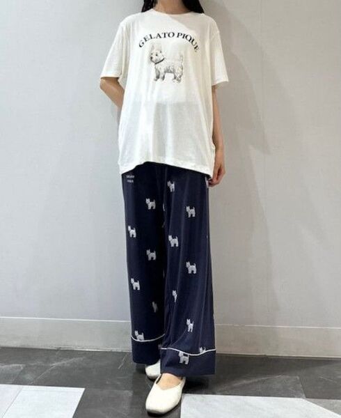 ルームウェア パジャマ ウエスティワンポイントTシャツ レディースウエスティ柄ロングパンツ 上下セット