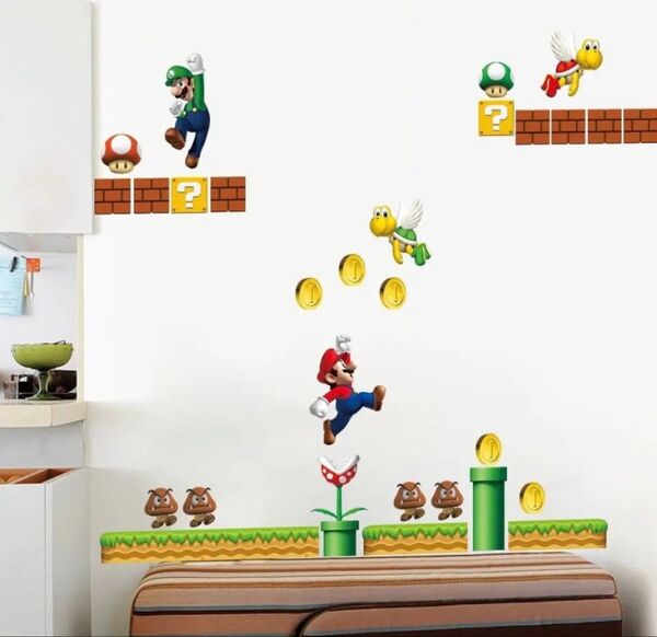 スーパーマリオ ルイージ ウォールステッカー 特大サイズ 壁紙 壁シール 壁ステッカー ポスター ゲーム Switch 子供部屋