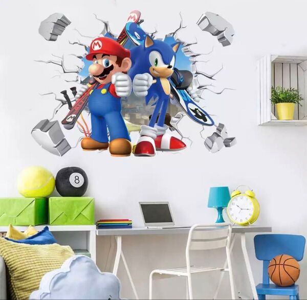 マリオ&ソニック スーパーマリオ ウォールステッカー 壁紙 壁シール 壁ステッカー ポスター