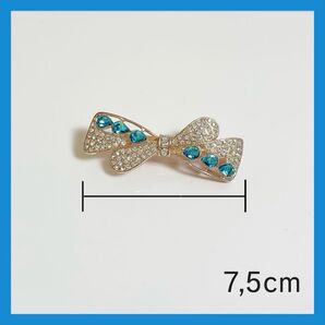 ヘアクリップ バレッタ ビジュー ブルー系 リボン