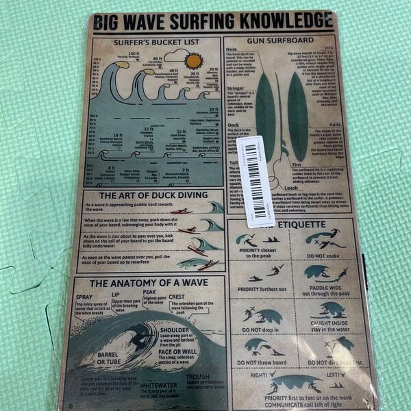 サーフィン ブリキ看板 BIG WAVE SURFING KNOWLEDGE 新品未使用 a4サイズ アルミ看板 インテリア看板