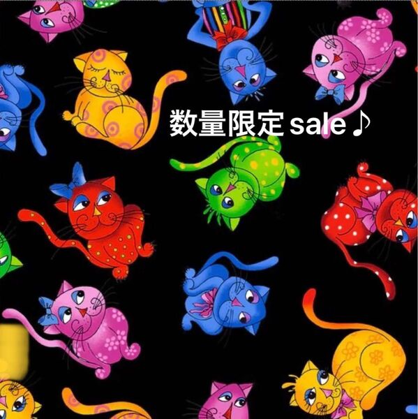 sale♪ロラライハリス生地 Tossed Cool Catsブラック