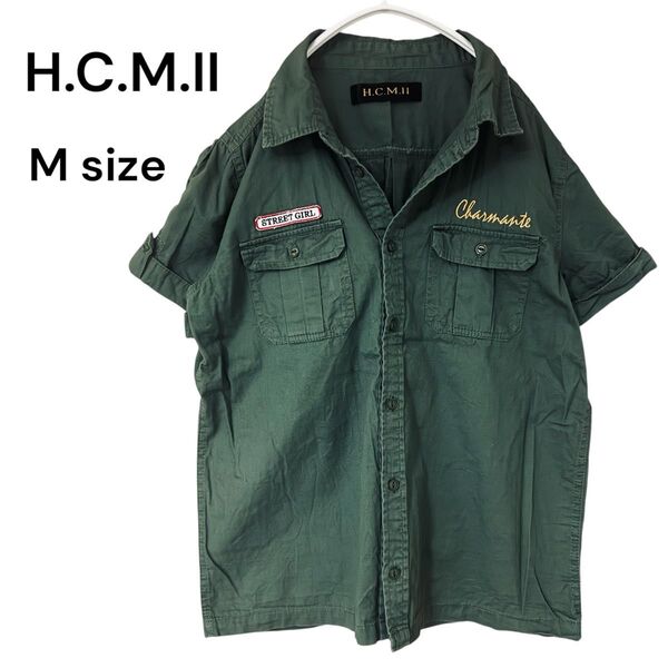 (訳あり)H.C.M.II 半袖シャツ Mサイズ カーキグリーン 綿100% Tシャツ