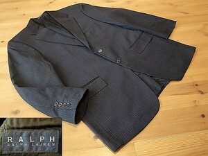 美品 カナダ製 ラルフローレン RALPH LAUREN ２釦 オールシーズン ダークグレー ストライプ テーラード ジャケット ブレザー 41R L相当