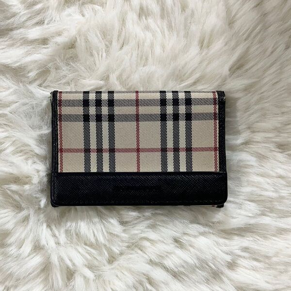 BURBERRY バーバリー 名刺入れ カードケース ノバチェック レザー ブラック ユニセックス 男女兼用