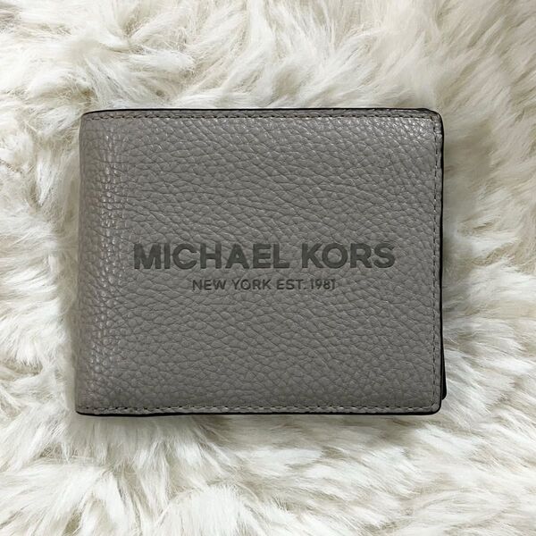 MICHAEL KORS 財布 二つ折り財布 ペブルレザー ビルフォールド ウィズ コインポケット ウォレット パールグレー