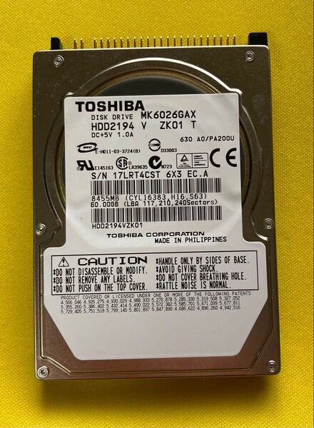 希少なIDE TOSHIBA2.5インチHDD 60GB 稼働時間2時間 ほぼ新品