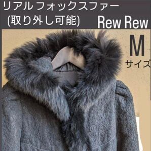 M レース ショート丈 ジャケット アウター 洗える フード rew フォックスファー ブルゾン ファー