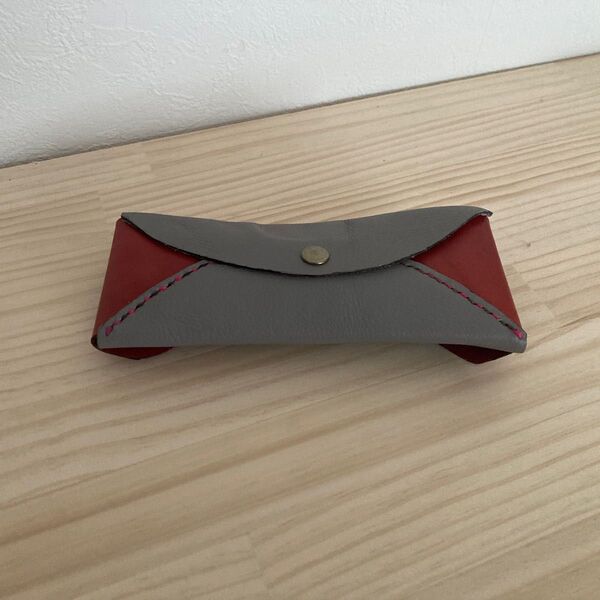 ハンドメイド メガネケース 革 ツートンカラー