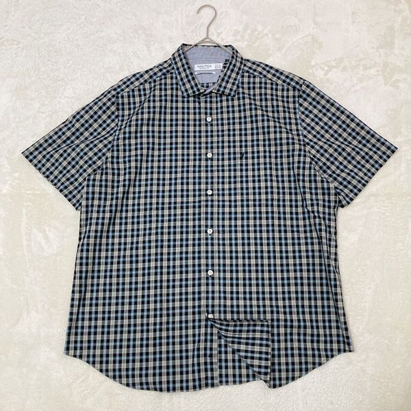 NAUTICA ノーティカ US アメリカ古着 ロゴ刺繍 半袖シャツ XL