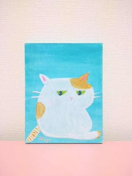 原画 『 もっちり猫 』アクリル水彩画 ねこ イラスト ネコ アート インテリア 絵画