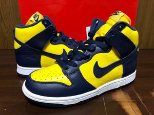 16年製 NIKE WMNS DUNK RETRO QS MICHIGAN SCHOOL ナイキ ウィメンズ ダンク レトロ ミシガン 大学【854340-700】紺×黄 レザー 24.0cm