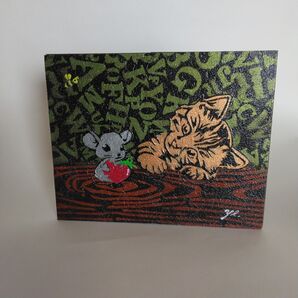 可愛い猫とねずみのアート絵画スタンド
