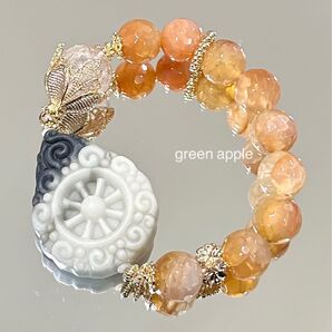 《エネルギー循環の石》法輪(太極石)と水晶、龍紋瑪瑙のブレスレット 内径約15㎝