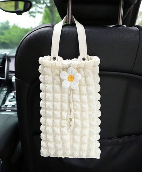 車用ティッシュケースカバー おしゃれ かわいい 白い 1個