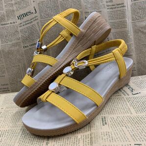新品★レディース★Lサイズ★軽量 Fレザーサンダル 黄色 8356