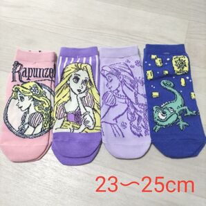塔の上のラプンツェル レディース靴下 ソックス 23-25cm 4足セット 新品 ジュニア靴下 キッズ靴下