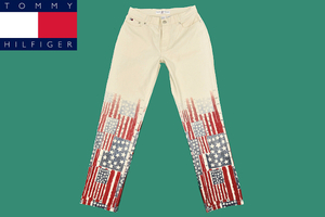 K-1353★超美品★TOMMY HILFIGER jeans トミーヒルフィガー★正規品 激レア 稀少 アメリカ国旗柄 生成色 ストレート コットンパンツ 4