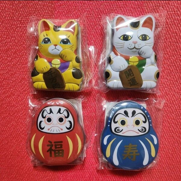 カルディ KALDI 招きねこ&ミニだるま缶(ボールチョコ入り)4個セット 【新品・未開封】お正月