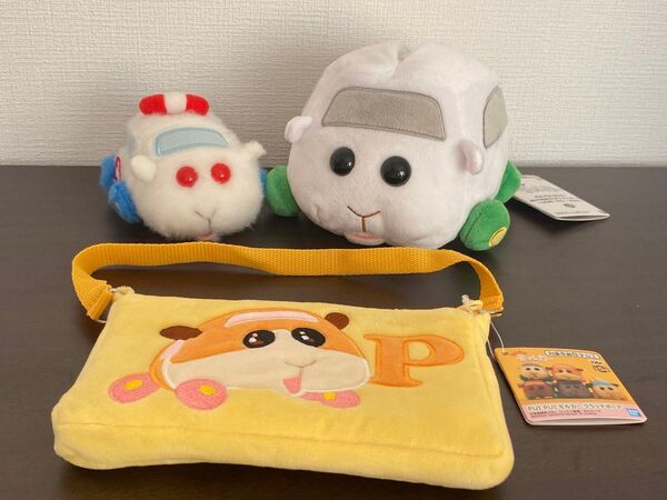 PUIPUIモルカー ぬいぐるみ ミニティシュケース クラッチポーチ びゅんびゅん!モルカー シロモ 救急車 ポテト セット