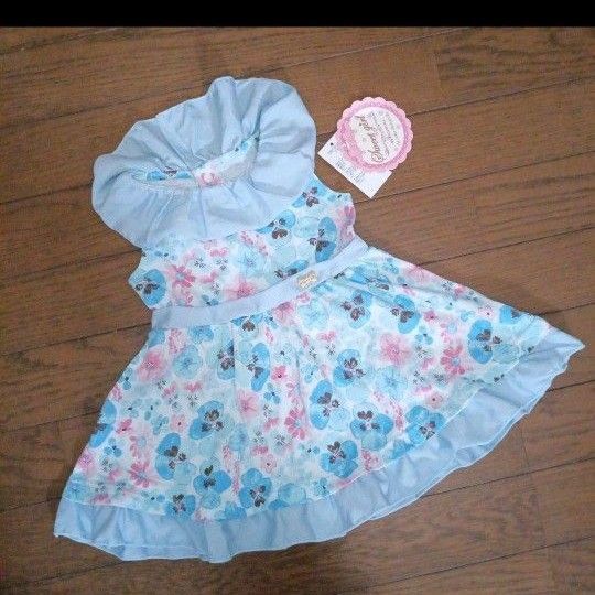 新品 80 スイートガール ワンピース 花柄 ニシキ 青 水色 sweet girl フリル