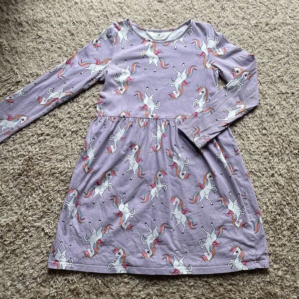 ワンピース 子供服 長袖ワンピース 女の子 H&M 海外子供服 ユニコーン ゆめかわ 140